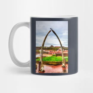 Whitby Whale Bones Arch Framing Whitby Abbey And Church Mug